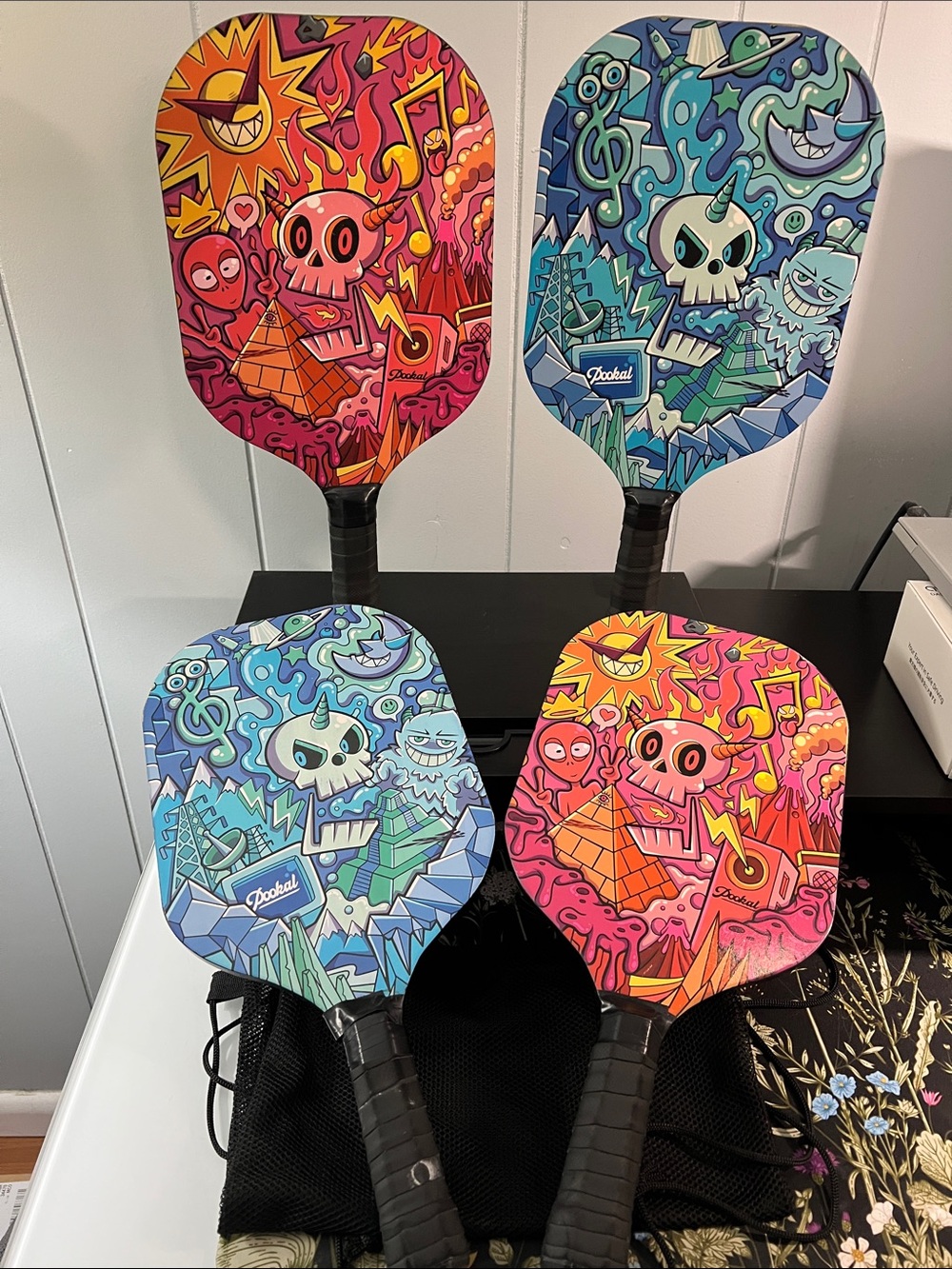 Gently used Pookal Pickleball Paddles - Set of 4 with carry bag